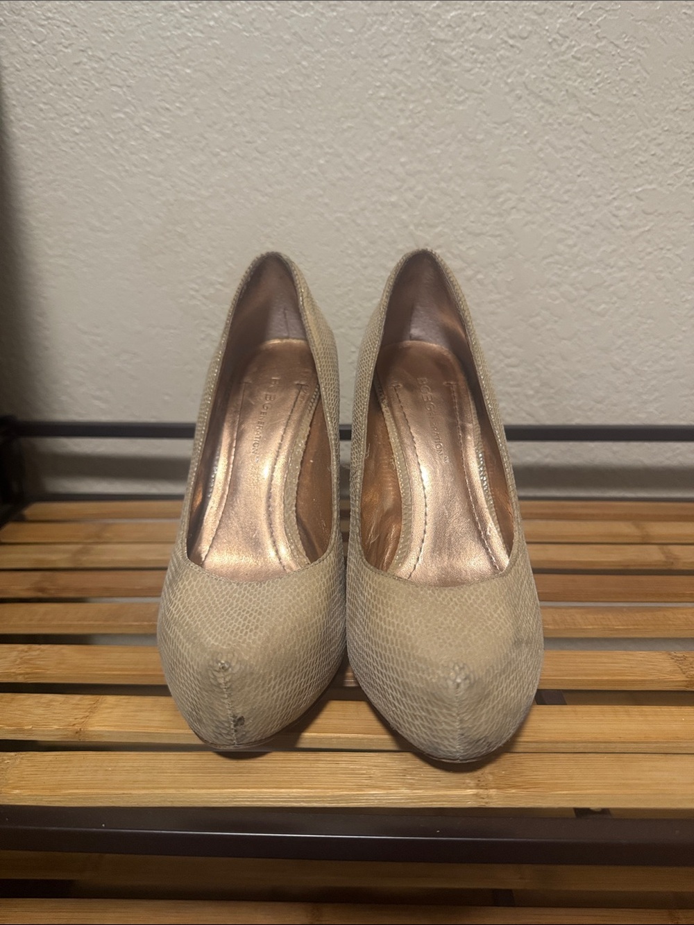 BCBGeneration Nude Textured Platform Pumps